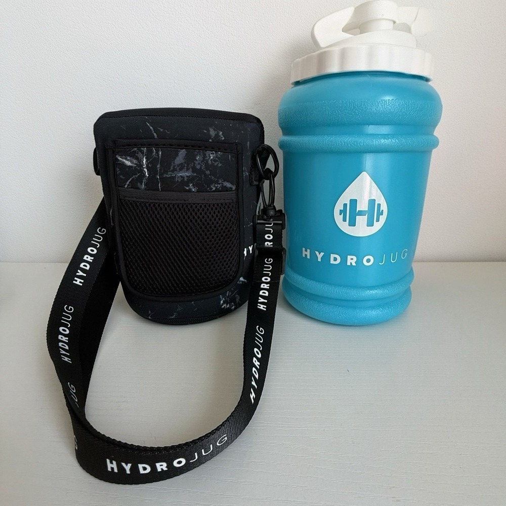 Hydro Jug Black Marbled Sleeve & Blue Teal Colored 73oz Plastic Bottle & Strap